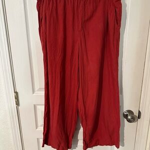 Red Wide-Leg Linen Pants